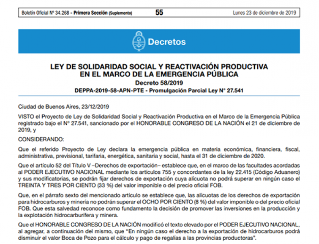 LEY DE SOLIDARIDAD SOCIAL Y REACTIVACIÓN PRODUCTIVA EN EL MARCO DE LA EMERGENCIA PÚBLICA